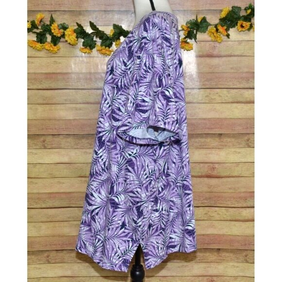 Catherines Easy Fit Tees Tunic Top Size 4X Short Sleeve V-Neck Purple Leaves - Picture 4 of 10